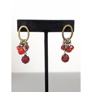 Premier Designs Bronze Tone Red Bead Charm Dangle Earrings